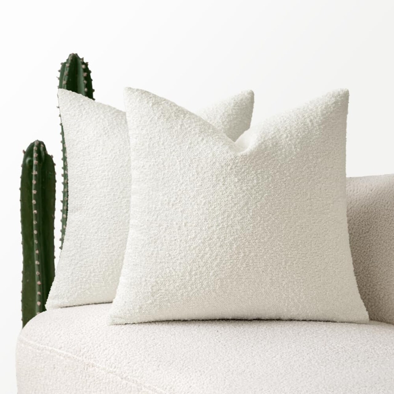 18x18 Inch Decorative Pillow Covers for Couch Bed Set of 2 Textured Boucle Neutral Throw Pillows White Accent Solid Cushion Pillowcase Cozy Soft Chair Sofa Livingroom Home Decor